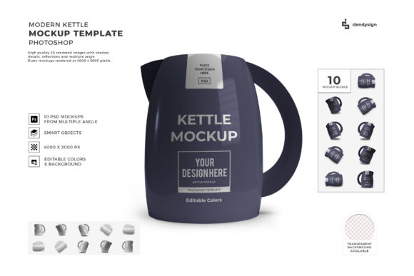 Modern Kettle 3D Mockup Template Bundle
